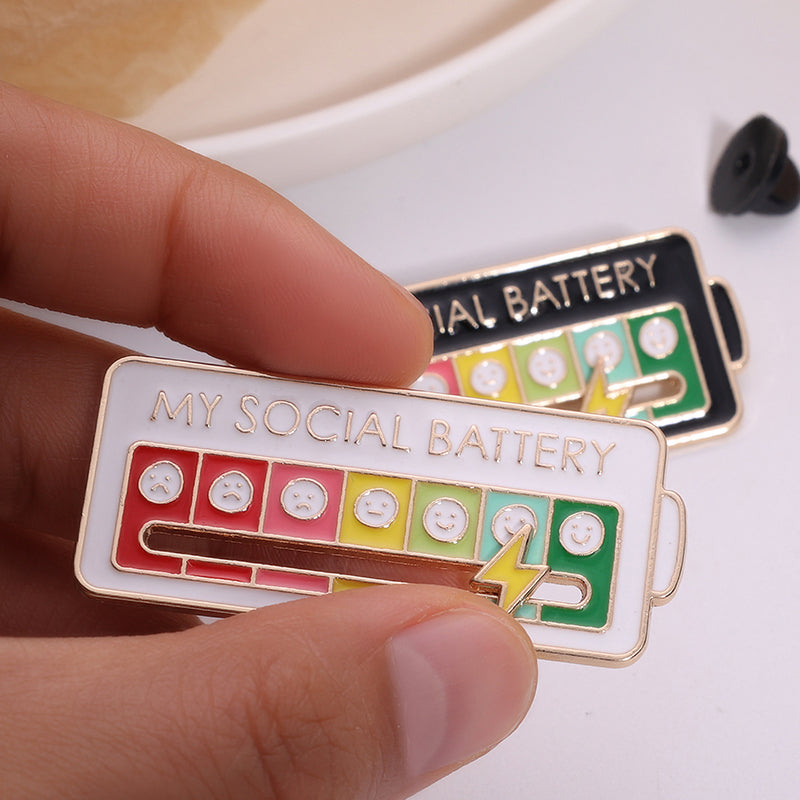 Creative Social Battery Energy Enamel Pins Mood Jewelry Brooches