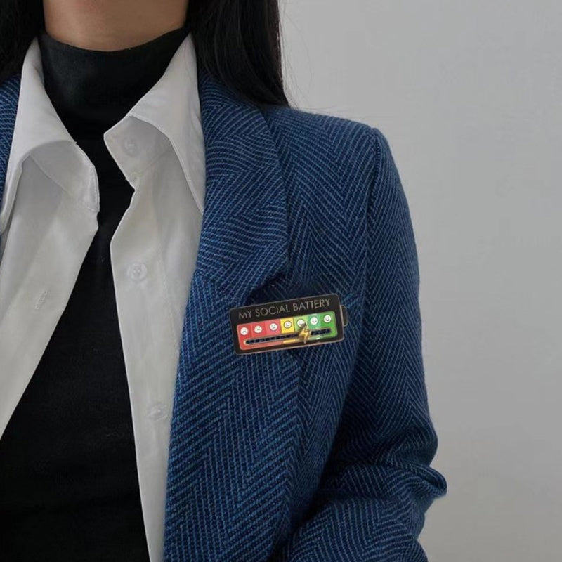 Creative Social Battery Energy Enamel Pins Mood Jewelry Brooches