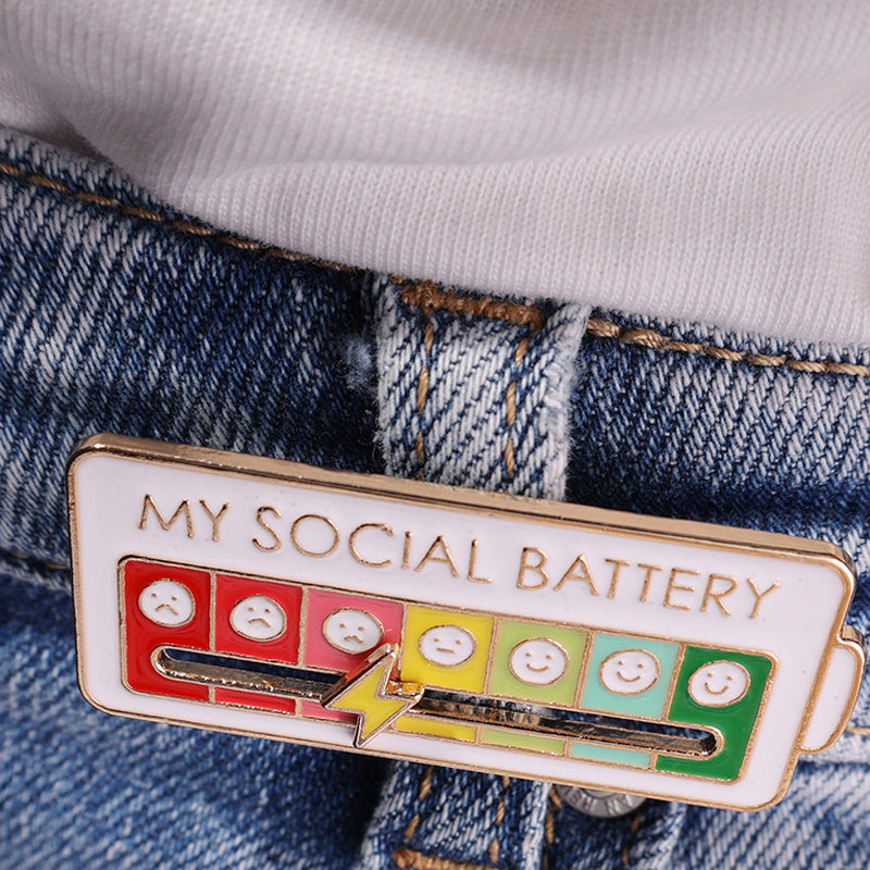 Creative Social Battery Energy Enamel Pins Mood Jewelry Brooches