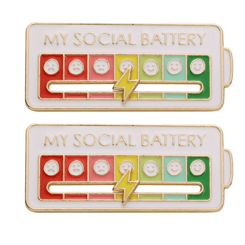 Creative Social Battery Energy Enamel Pins Mood Jewelry Brooches