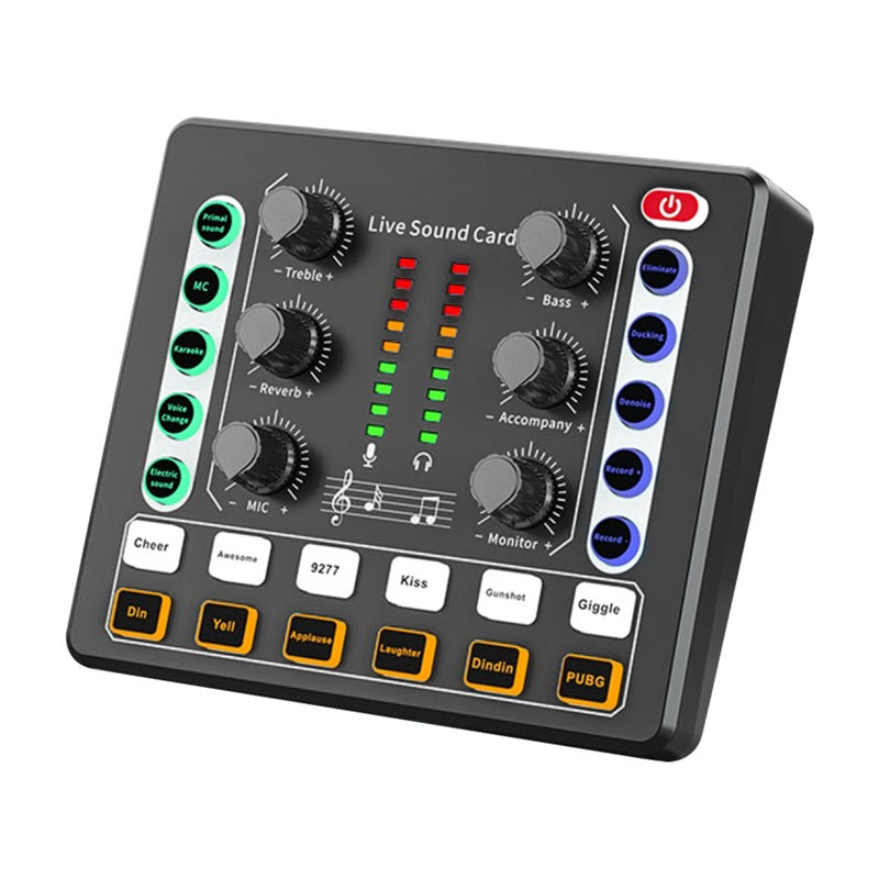 Noise Reduction Sound Card Digital Audio Mixer for Live Streaming-TypeC Rechargeable