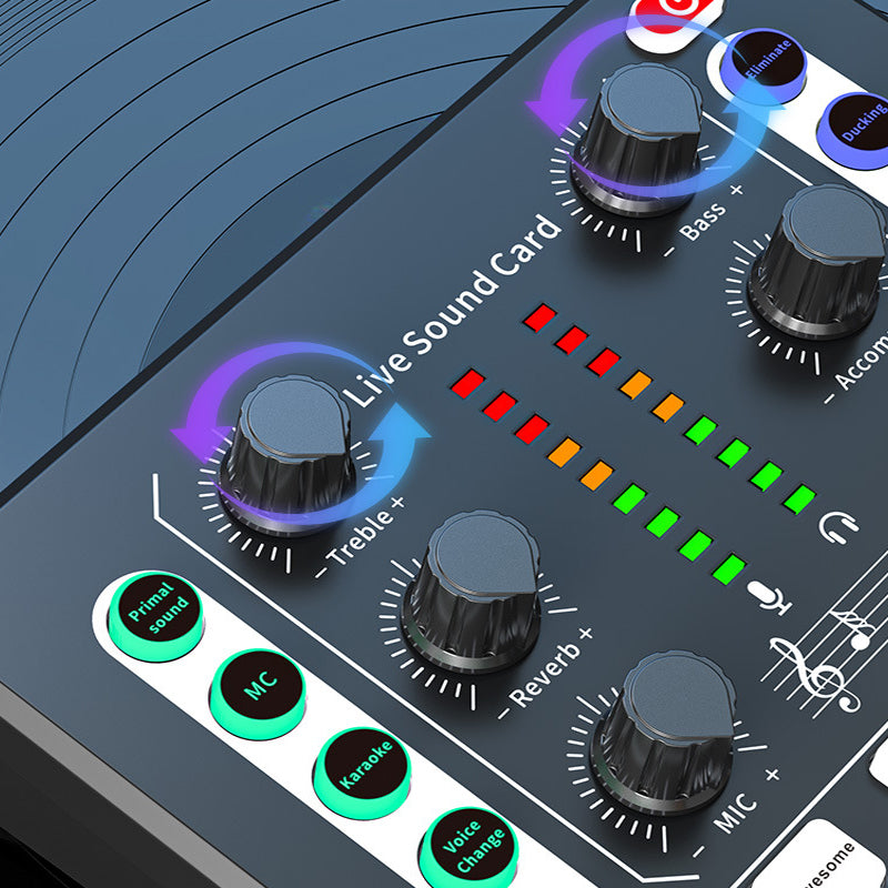 Noise Reduction Sound Card Digital Audio Mixer for Live Streaming-TypeC Rechargeable