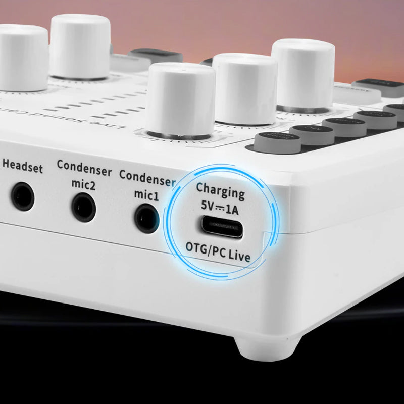 Noise Reduction Sound Card Digital Audio Mixer for Live Streaming-TypeC Rechargeable