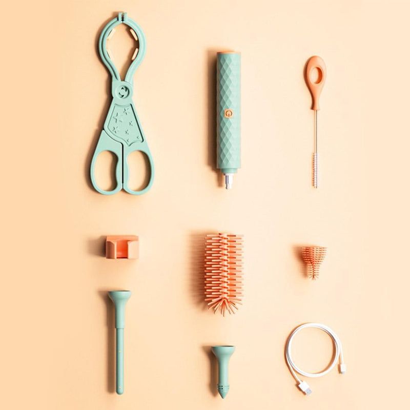 360° Rotation Long Handle Reusable Silicone Baby Bottle Brush Set