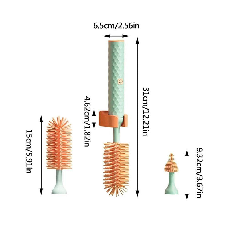 360° Rotation Long Handle Reusable Silicone Baby Bottle Brush Set