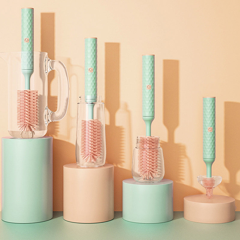 360° Rotation Long Handle Reusable Silicone Baby Bottle Brush Set
