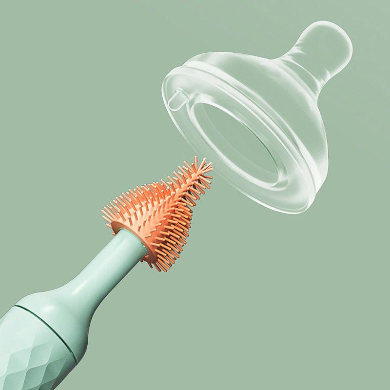 360° Rotation Long Handle Reusable Silicone Baby Bottle Brush Set