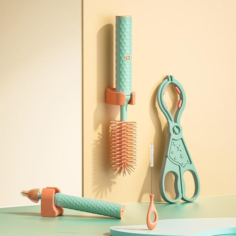 360° Rotation Long Handle Reusable Silicone Baby Bottle Brush Set