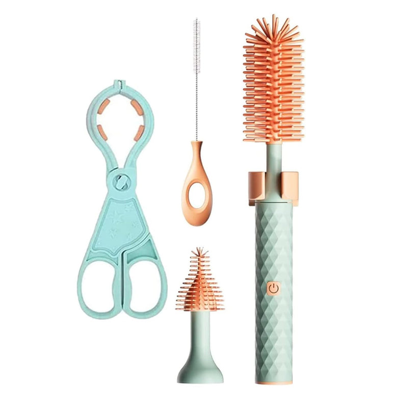 360° Rotation Long Handle Reusable Silicone Baby Bottle Brush Set