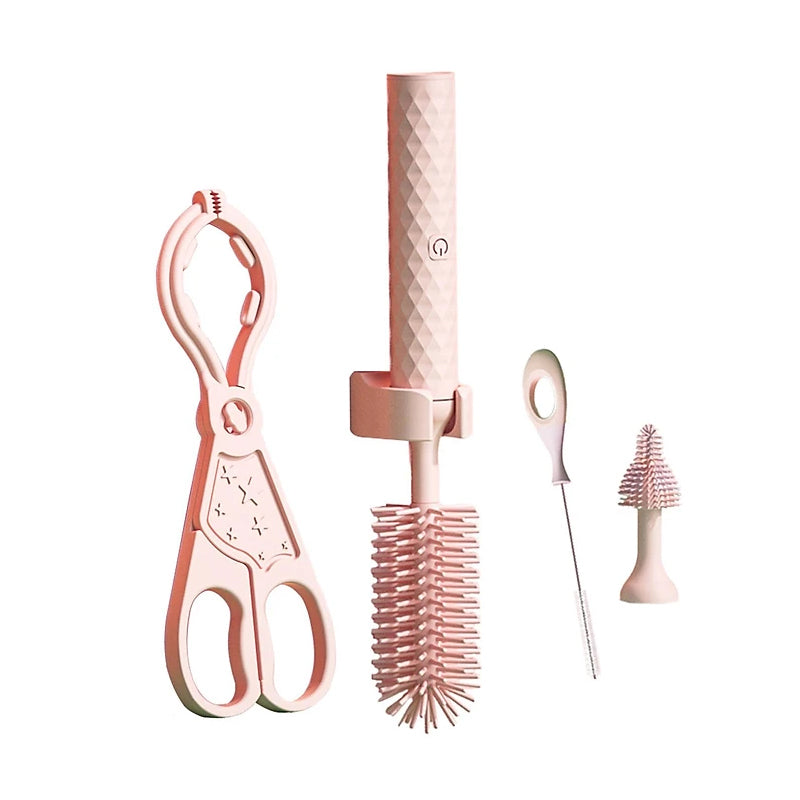 360° Rotation Long Handle Reusable Silicone Baby Bottle Brush Set
