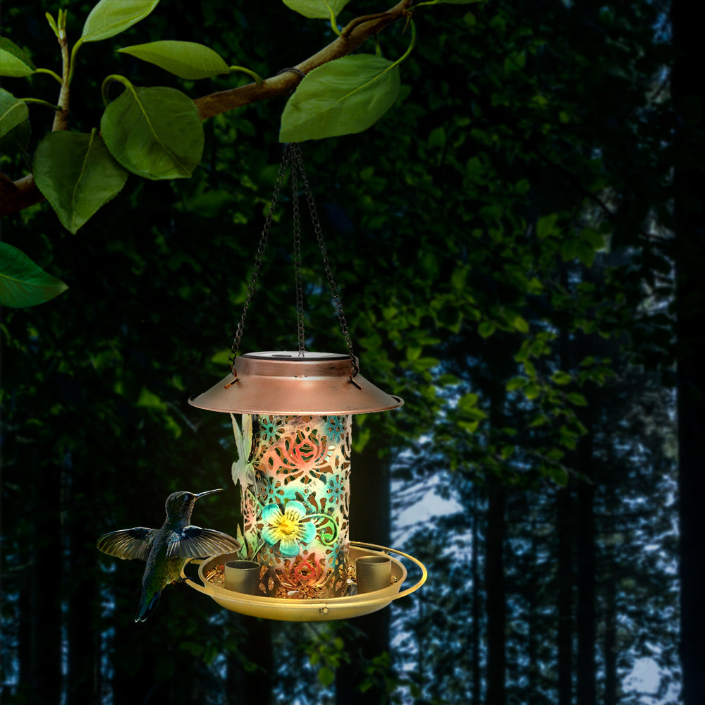 LUMIRO Solar Powered Hanging Bird Feeder and Garden Decoration Light