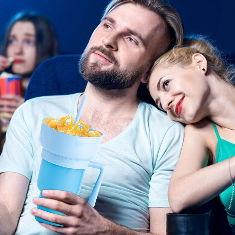 Snack and Sip Stadium Hand Cup Reusable Leakproof Snacking Bowl