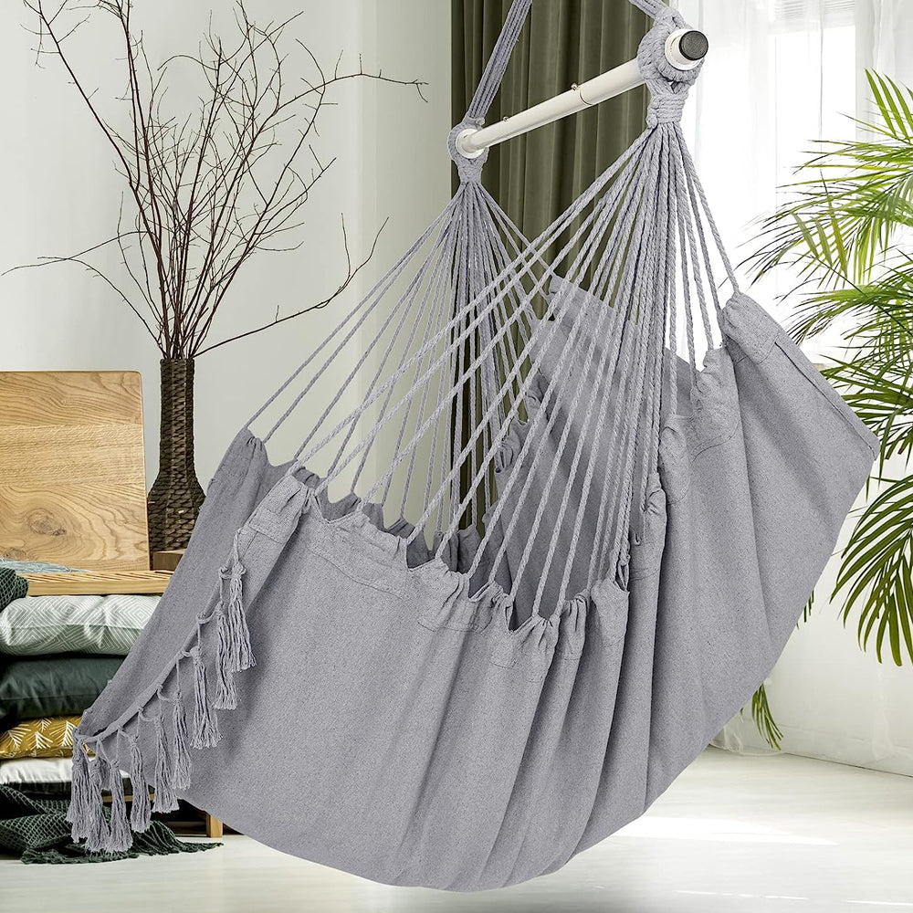 HYPERANGER Hammock Chair Hanging Rope Swing with 2 Cushions-Grey