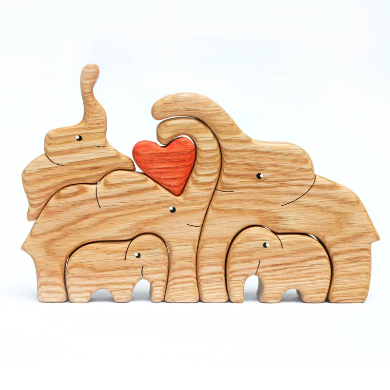Wooden Elephant Family Stackable Figurine Composite Ornament