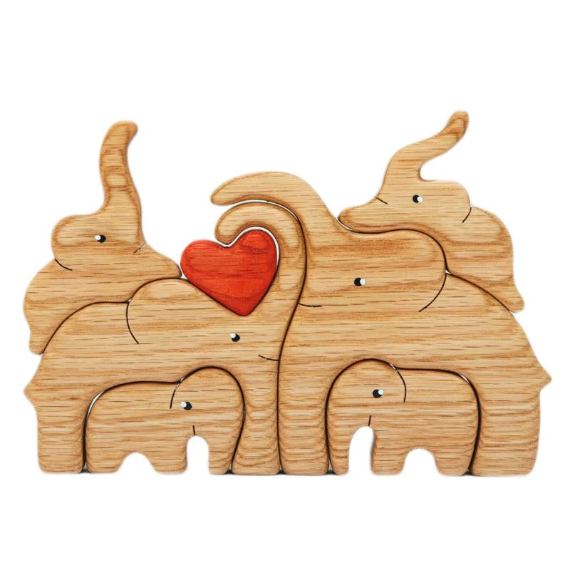 Wooden Elephant Family Stackable Figurine Composite Ornament