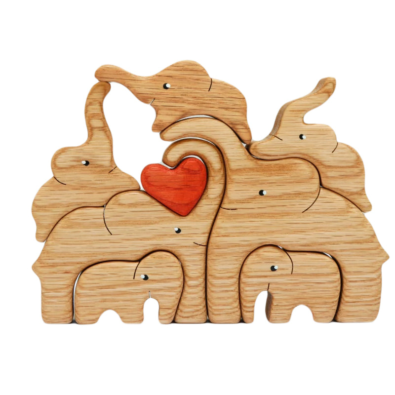 Wooden Elephant Family Stackable Figurine Composite Ornament