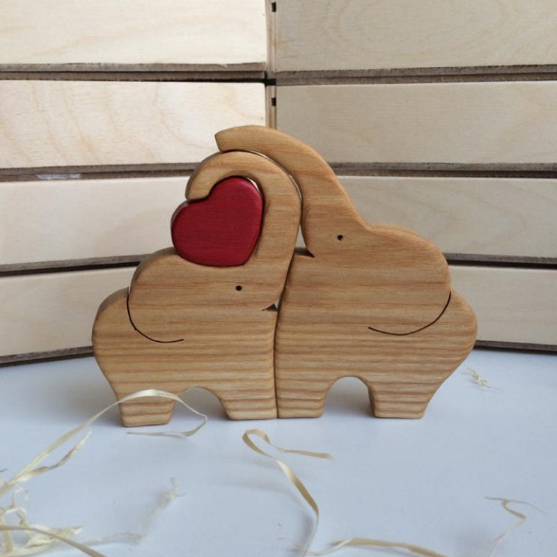 Wooden Elephant Family Stackable Figurine Composite Ornament