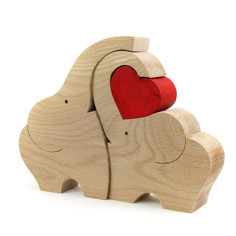 Wooden Elephant Family Stackable Figurine Composite Ornament