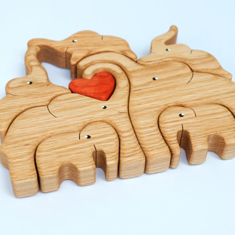 Wooden Elephant Family Stackable Figurine Composite Ornament