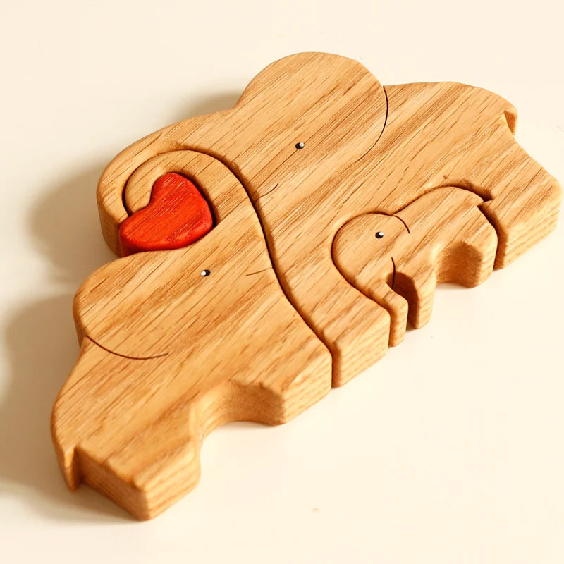 Wooden Elephant Family Stackable Figurine Composite Ornament