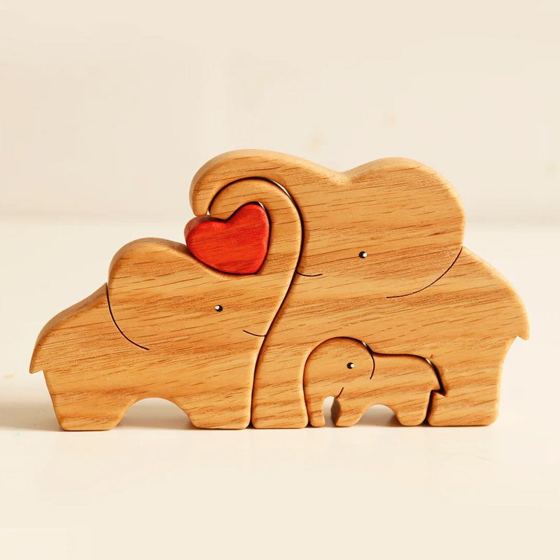 Wooden Elephant Family Stackable Figurine Composite Ornament