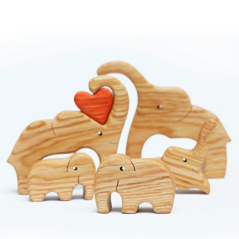 Wooden Elephant Family Stackable Figurine Composite Ornament