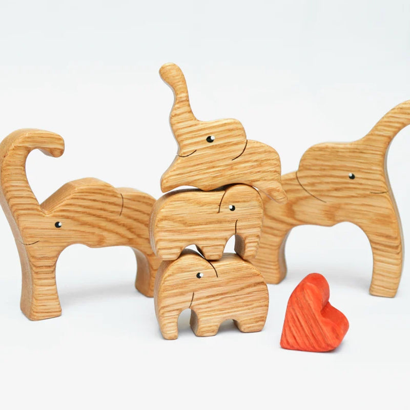 Wooden Elephant Family Stackable Figurine Composite Ornament