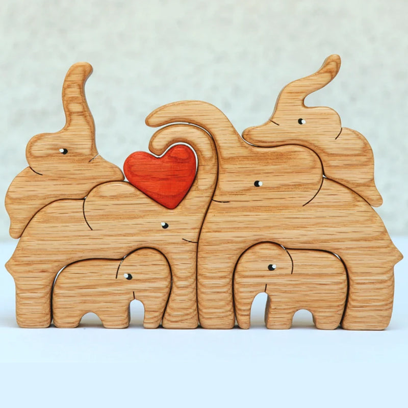 Wooden Elephant Family Stackable Figurine Composite Ornament