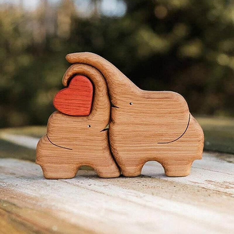 Wooden Elephant Family Stackable Figurine Composite Ornament