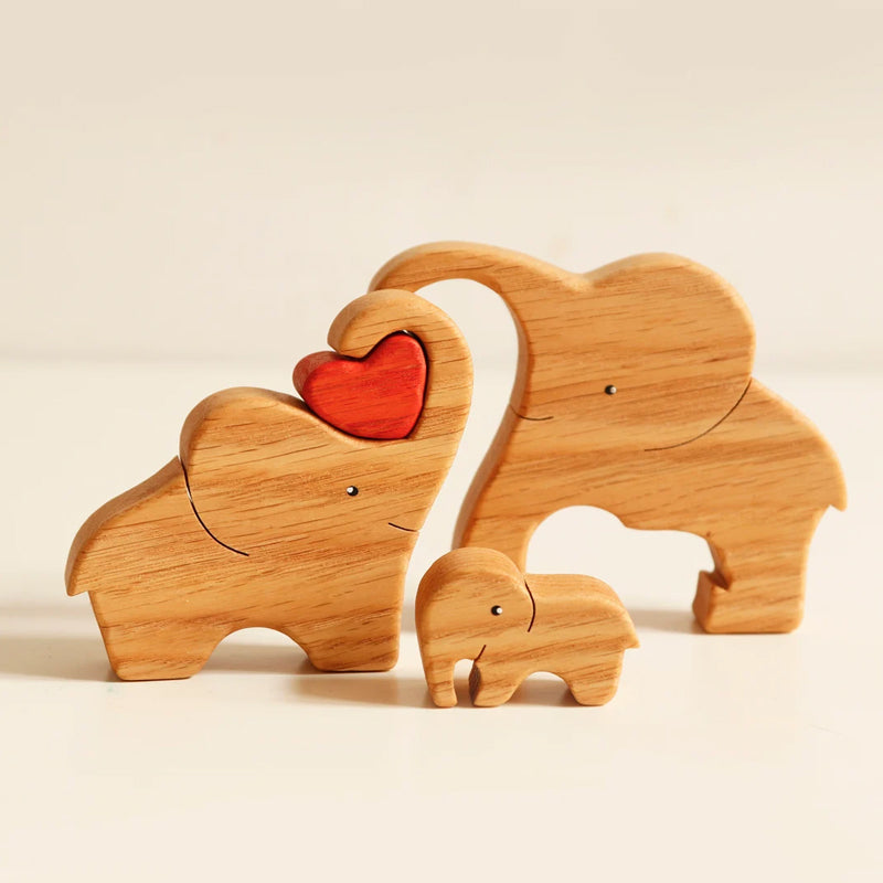 Wooden Elephant Family Stackable Figurine Composite Ornament