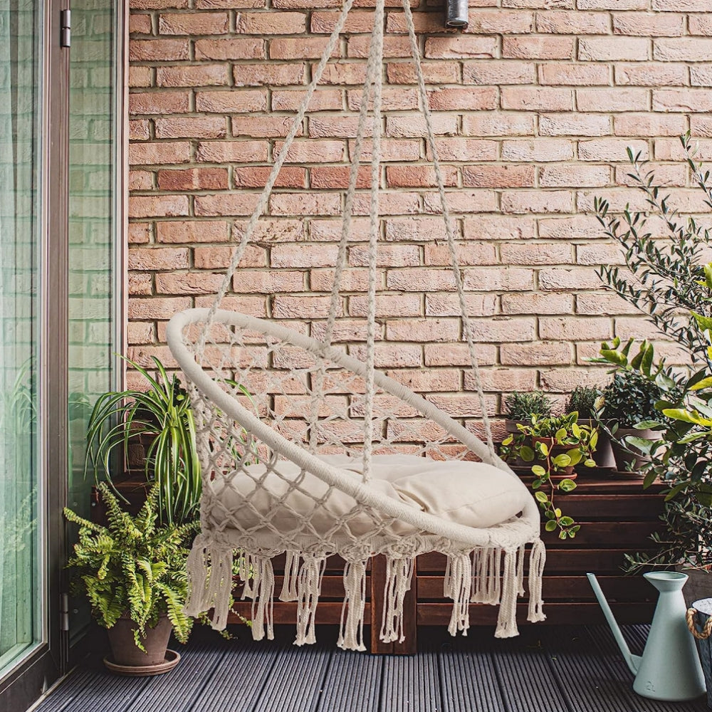 HYPERANGER Macrame Swing Chair Hanging Cotton Rope Hammock Chair