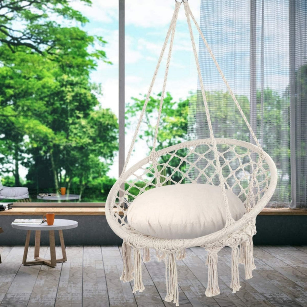 HYPERANGER Macrame Swing Chair Hanging Cotton Rope Hammock Chair