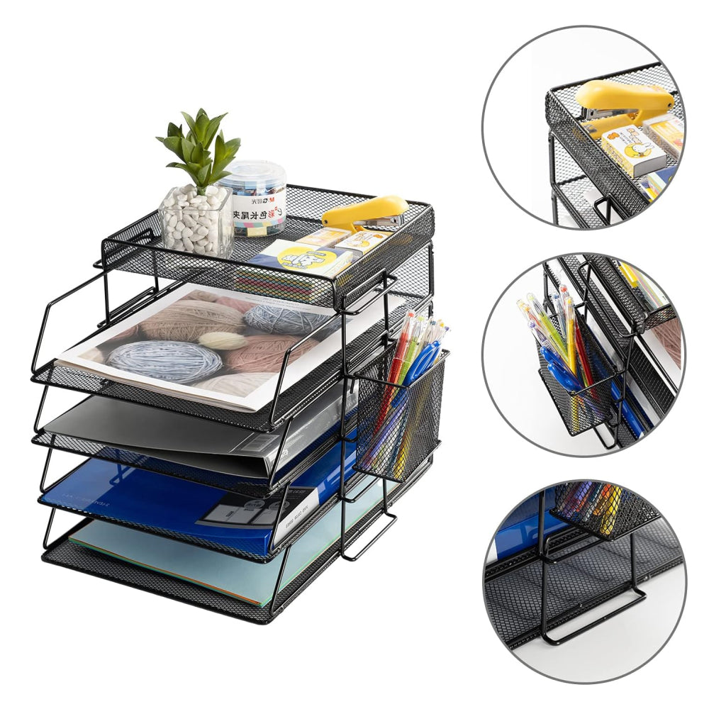 STORFEX 5-Layer Stackable Mesh File Storage Rack with Pen Holder