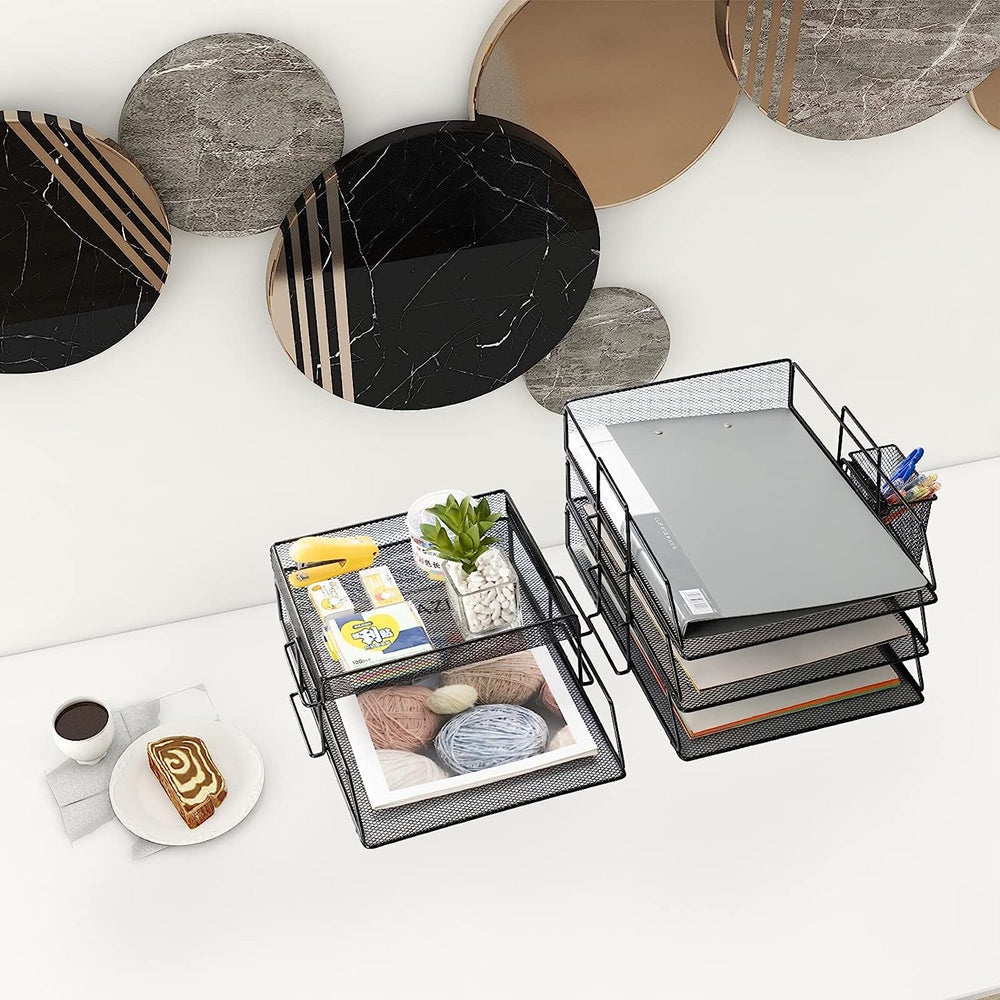 STORFEX 5-Layer Stackable Mesh File Storage Rack with Pen Holder