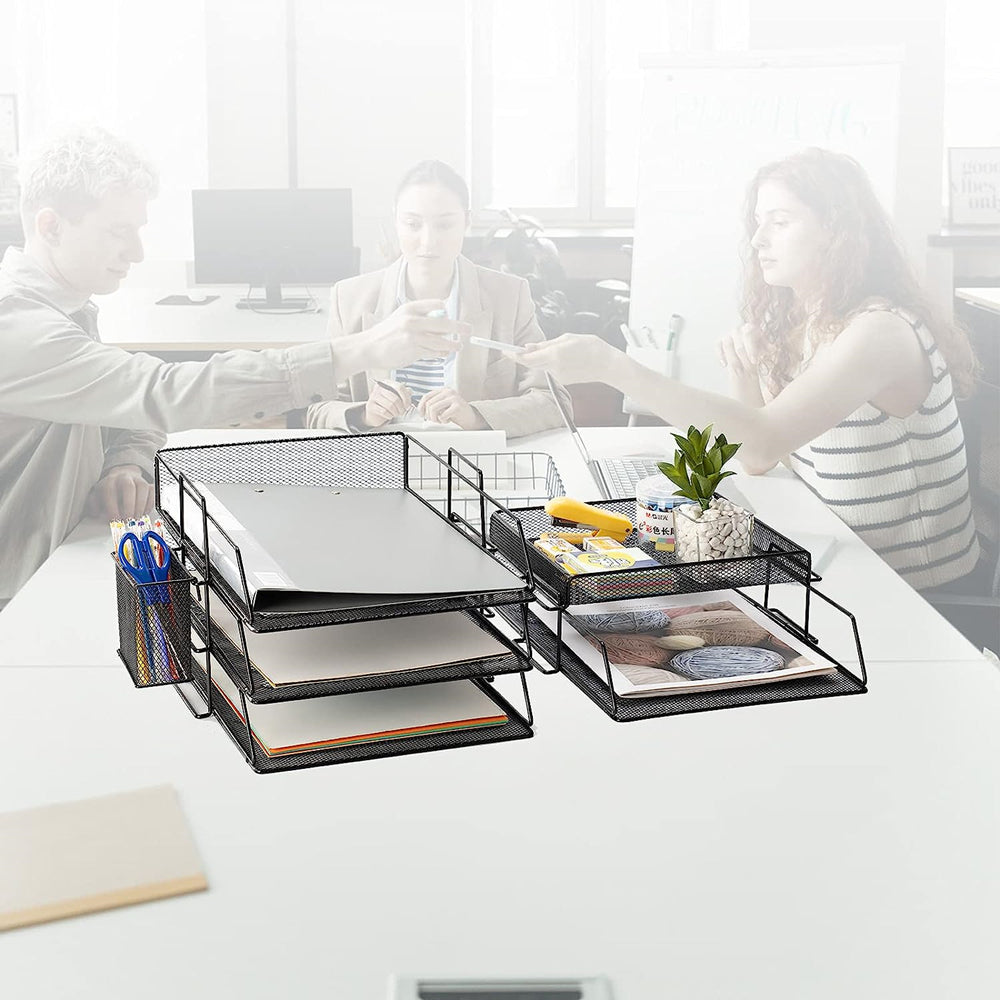 STORFEX 5-Layer Stackable Mesh File Storage Rack with Pen Holder
