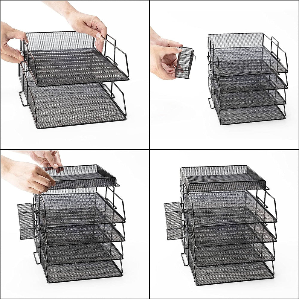 STORFEX 5-Layer Stackable Mesh File Storage Rack with Pen Holder