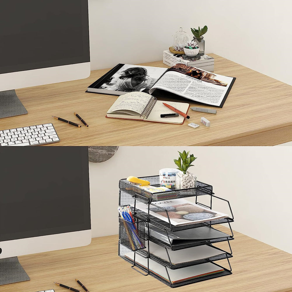 STORFEX 5-Layer Stackable Mesh File Storage Rack with Pen Holder