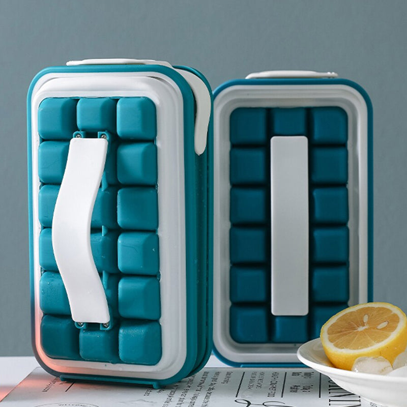 Water Tight Stackable Quick-Release Silicon Ice Cube Molder with Lid