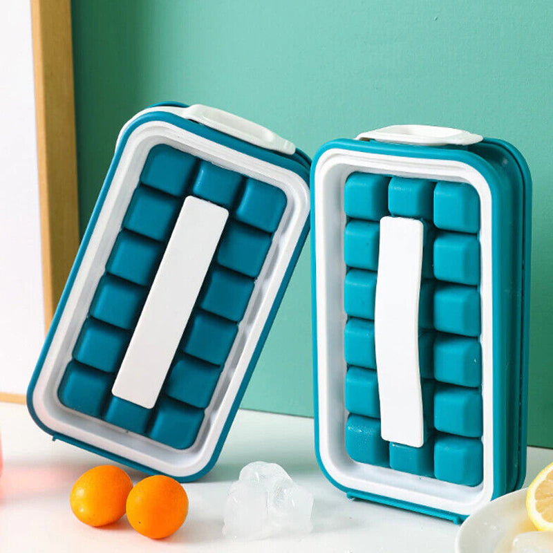 Water Tight Stackable Quick-Release Silicon Ice Cube Molder with Lid