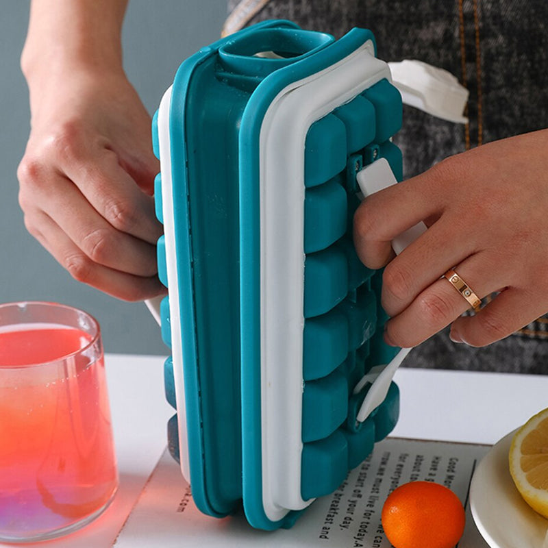 Water Tight Stackable Quick-Release Silicon Ice Cube Molder with Lid