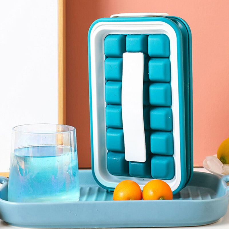 Water Tight Stackable Quick-Release Silicon Ice Cube Molder with Lid