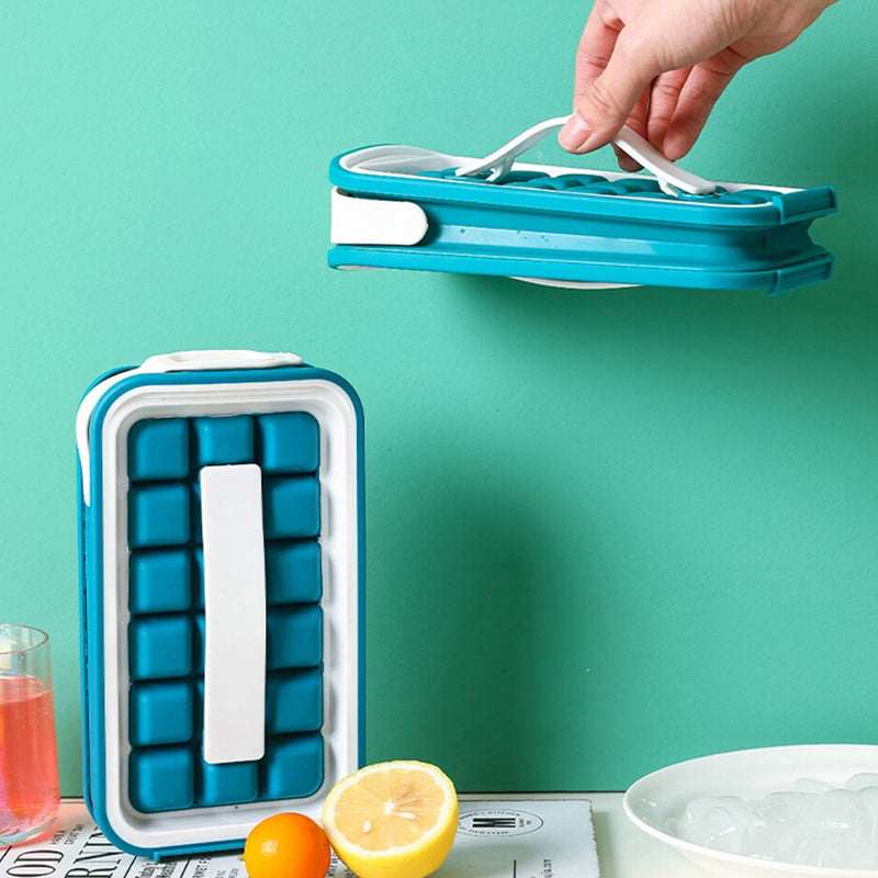 Water Tight Stackable Quick-Release Silicon Ice Cube Molder with Lid