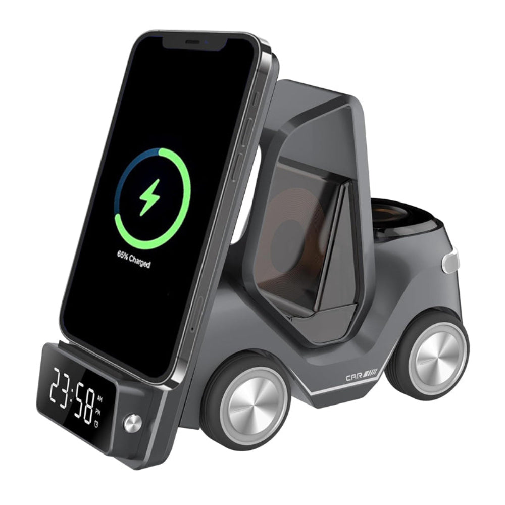 3 in 1 Fast Charging Wireless Charger with Digital Clock  Display-Type-C Plugged-in