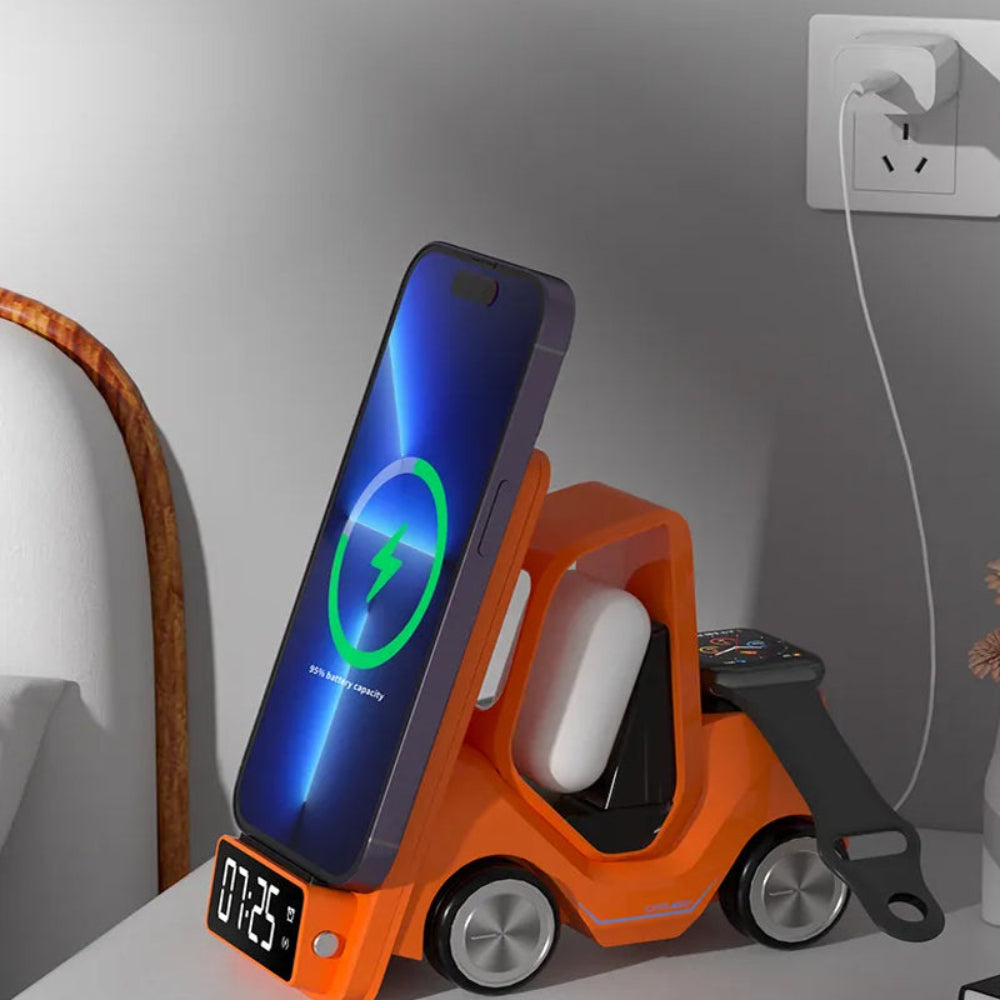 3 in 1 Fast Charging Wireless Charger with Digital Clock  Display-Type-C Plugged-in