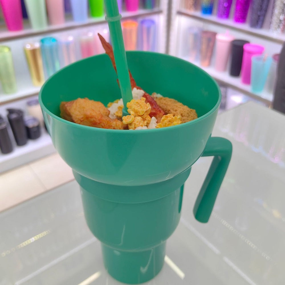 Snack and Sip Stadium Hand Cup Reusable Leakproof Snacking Bowl