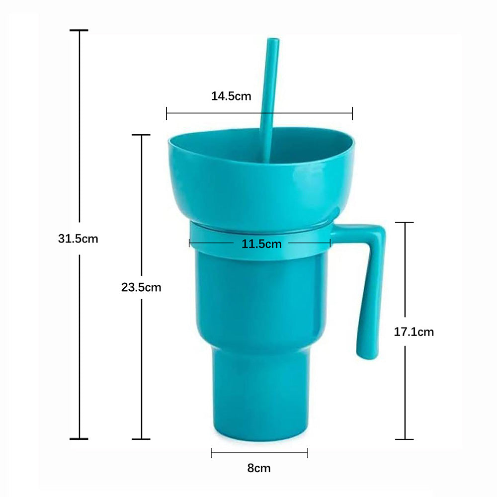 Snack and Sip Stadium Hand Cup Reusable Leakproof Snacking Bowl