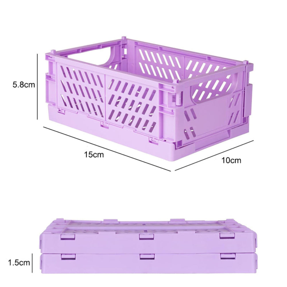 Pack of 3 Mini Folding Plastic Crates Storage Drawer Basket Organizers