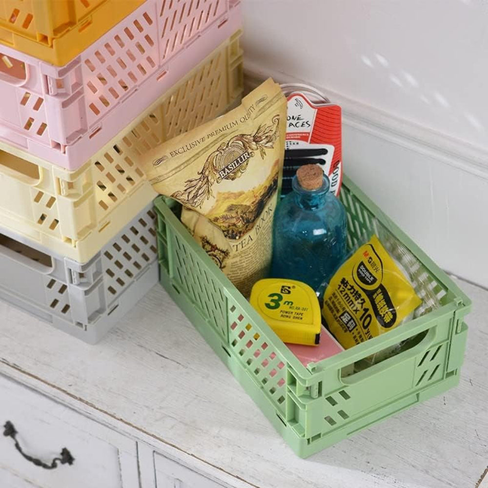 Pack of 3 Mini Folding Plastic Crates Storage Drawer Basket Organizers