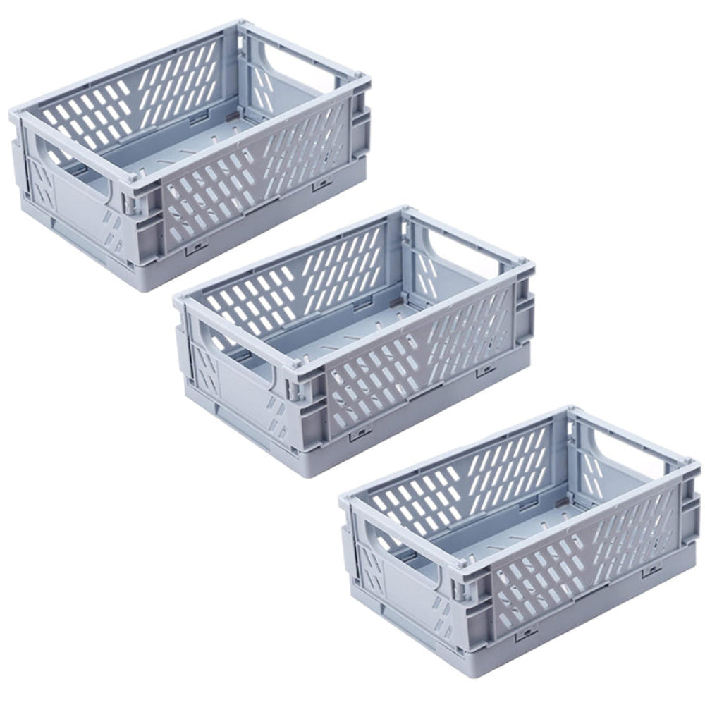 Pack of 3 Mini Folding Plastic Crates Storage Drawer Basket Organizers