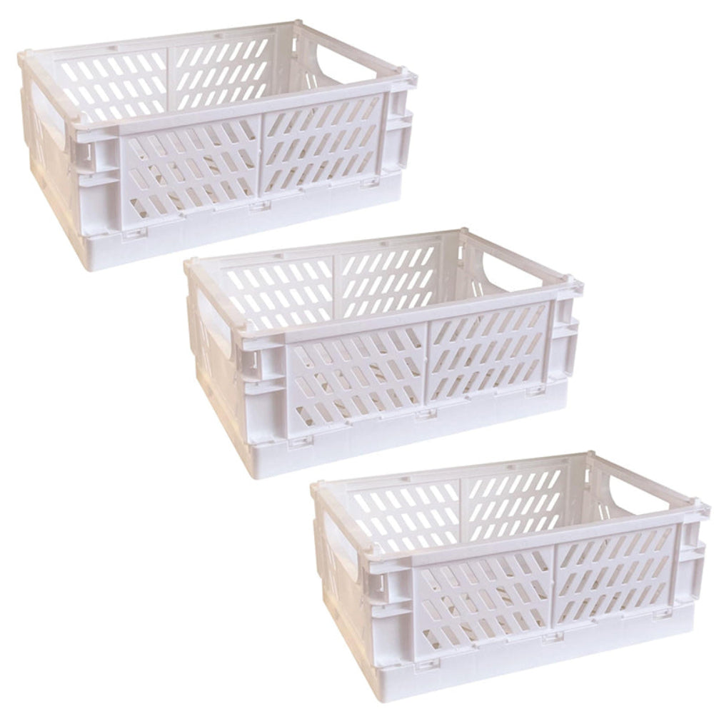 Pack of 3 Mini Folding Plastic Crates Storage Drawer Basket Organizers